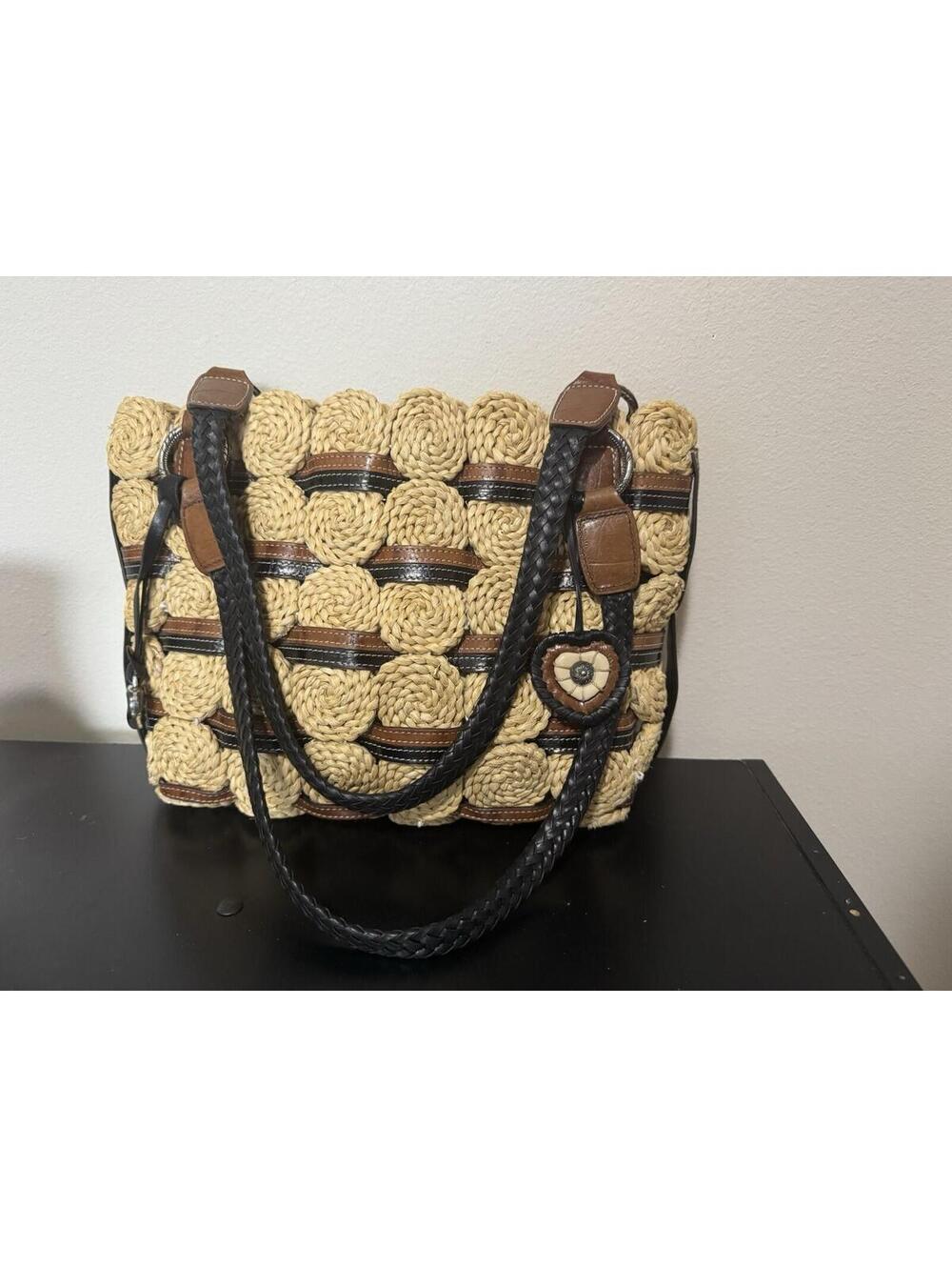 Brighten Cecily Straw Rosette Tote leather Trim, Restored And Cleaned
